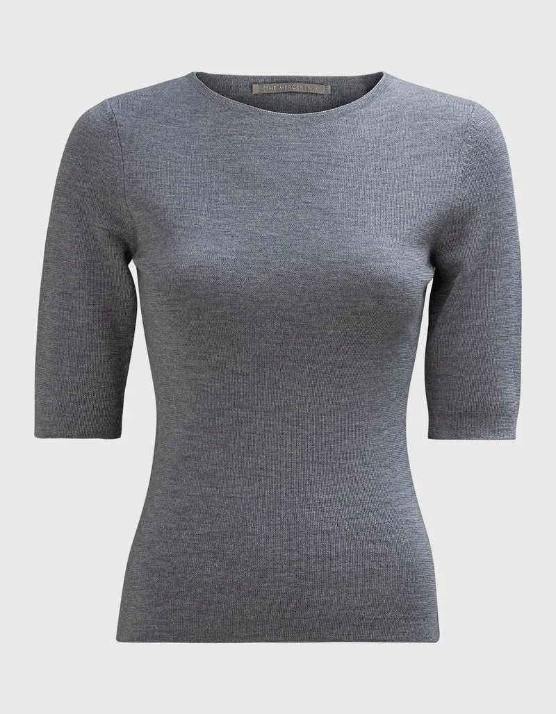 Kurzarm Feinstrick-Pullover aus Merinowolle