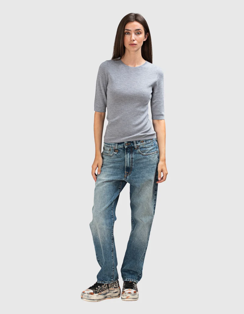 Kurzarm Feinstrick-Pullover aus Merinowolle