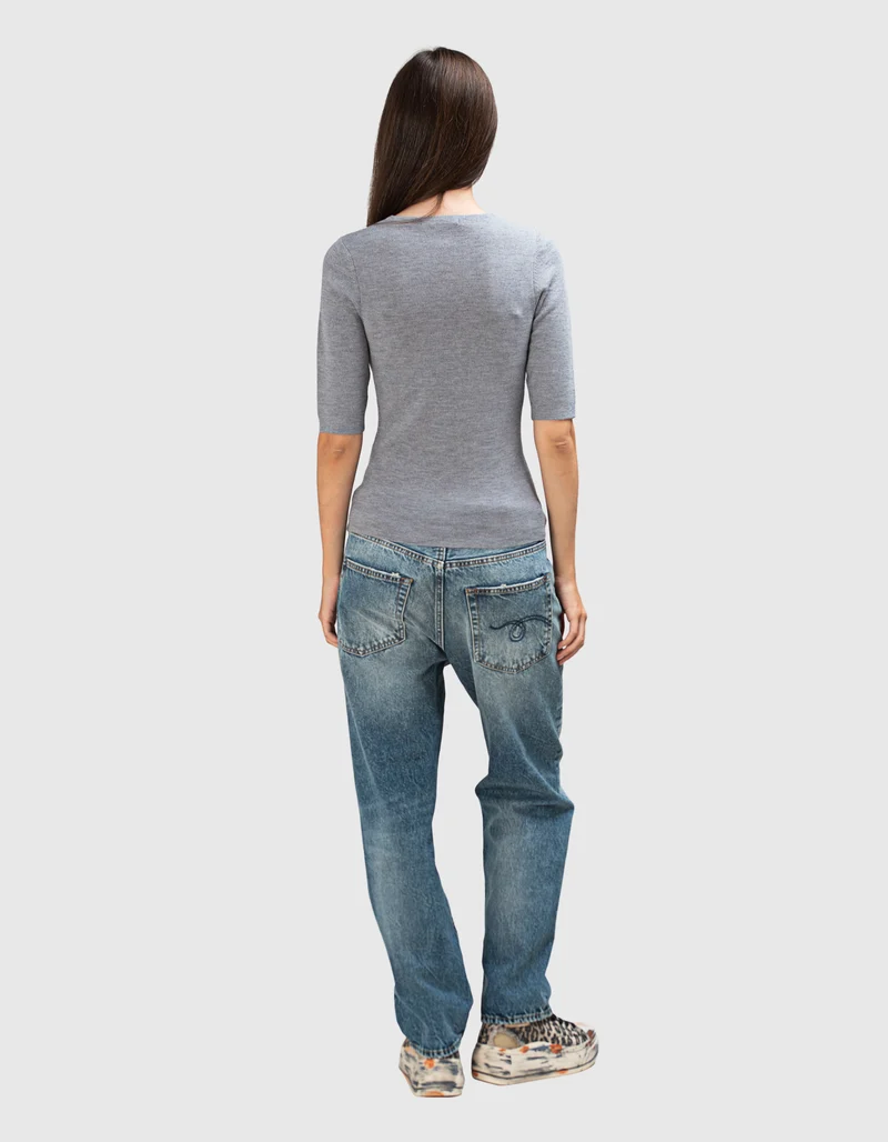 Kurzarm Feinstrick-Pullover aus Merinowolle