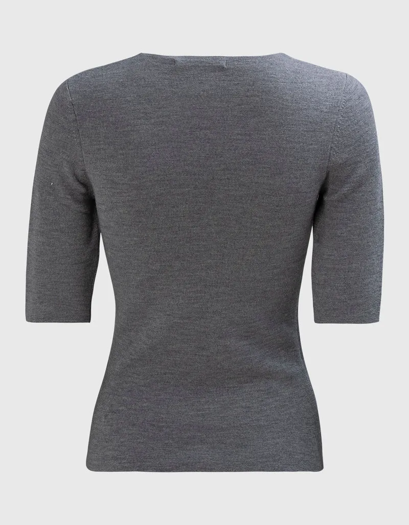 Kurzarm Feinstrick-Pullover aus Merinowolle