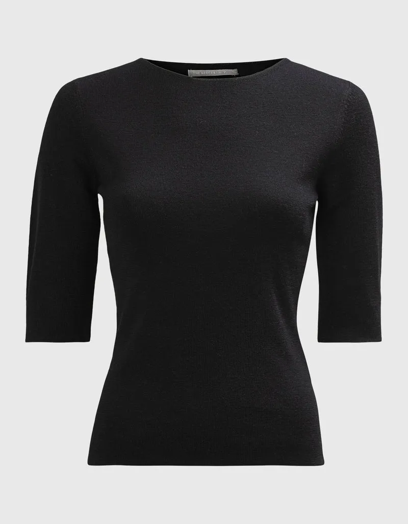 Kurzarm Feinstrick-Pullover aus Merinowolle