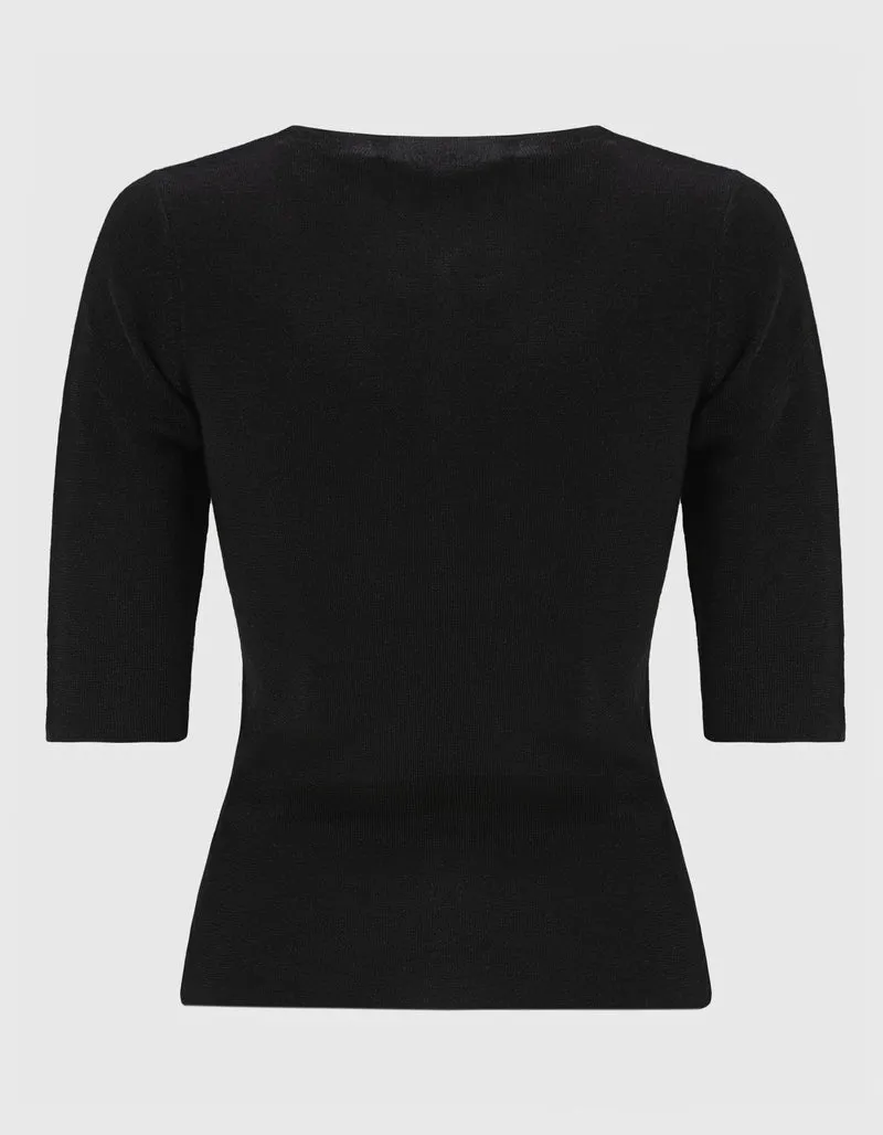 Kurzarm Feinstrick-Pullover aus Merinowolle