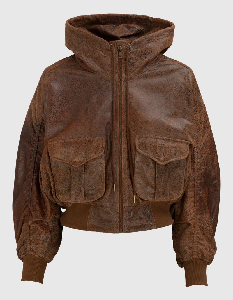 Leder-Bomberjacke Shirred Oversized
