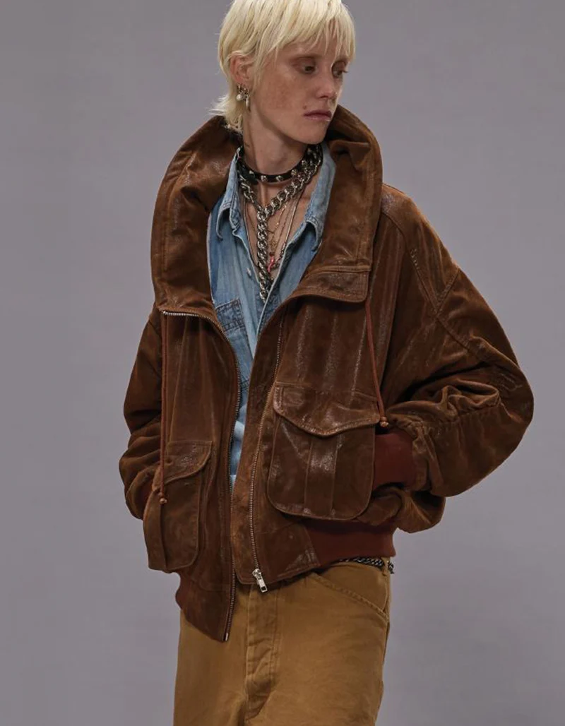 Leder-Bomberjacke Shirred Oversized