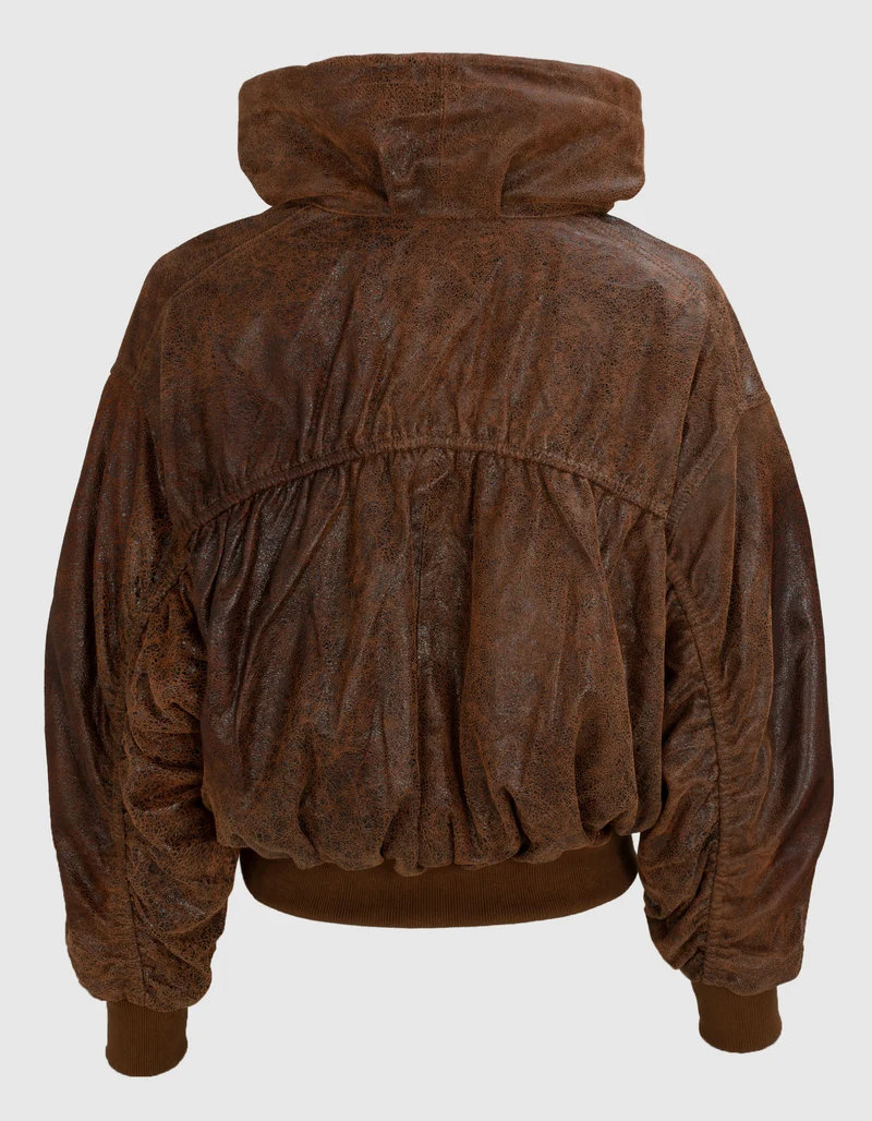 Leder-Bomberjacke Shirred Oversized