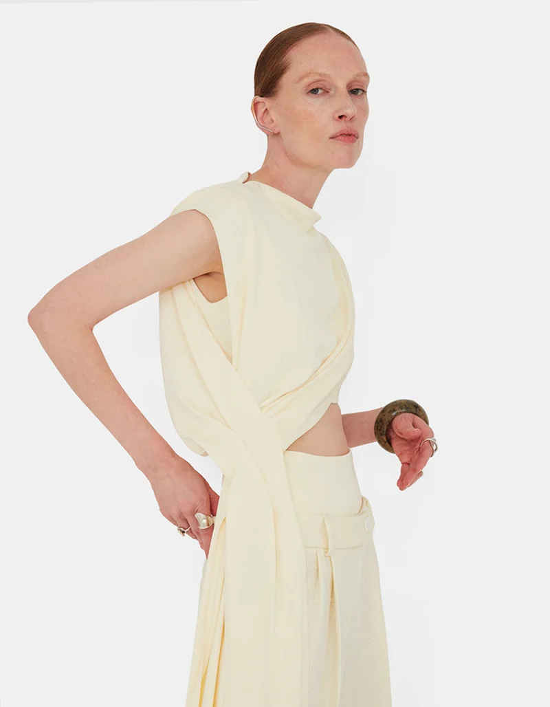 Straight-Leg Bundfaltenhose mit Bund im Layering Look