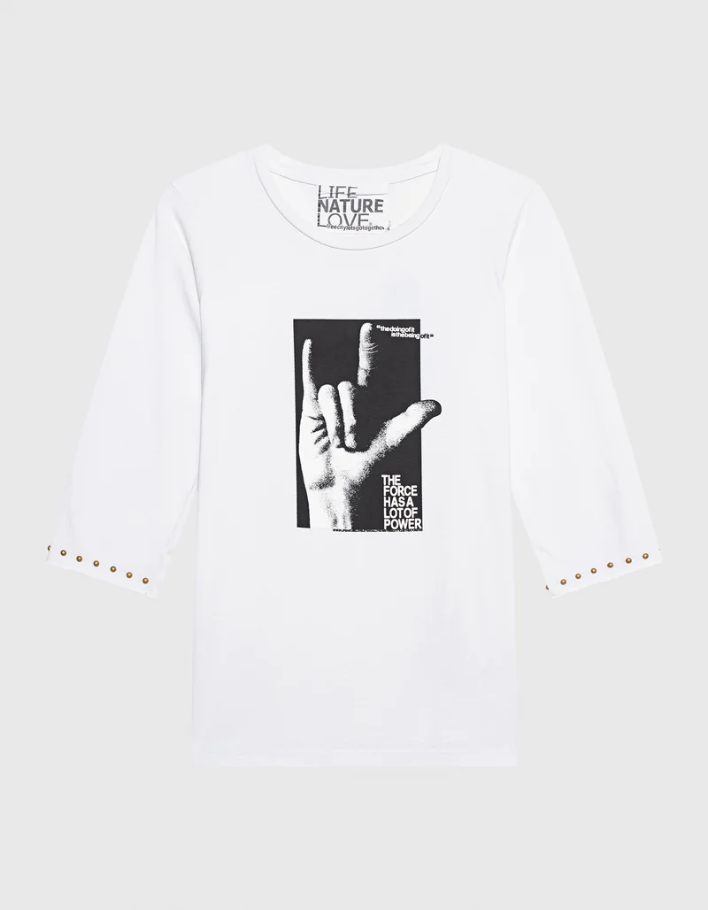 Bedrucktes Longsleeve Sign Language mit Nieten-Details