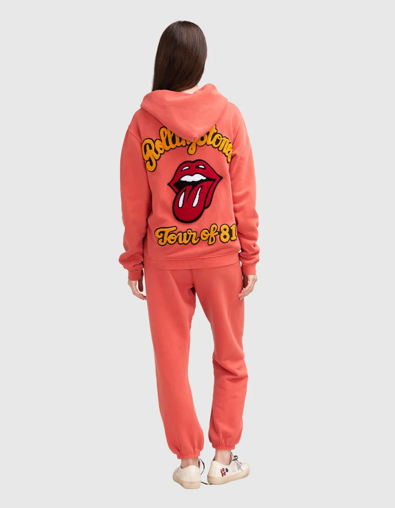 Bestickter Zipper Hoodie mit Buttons im Vintage-Look