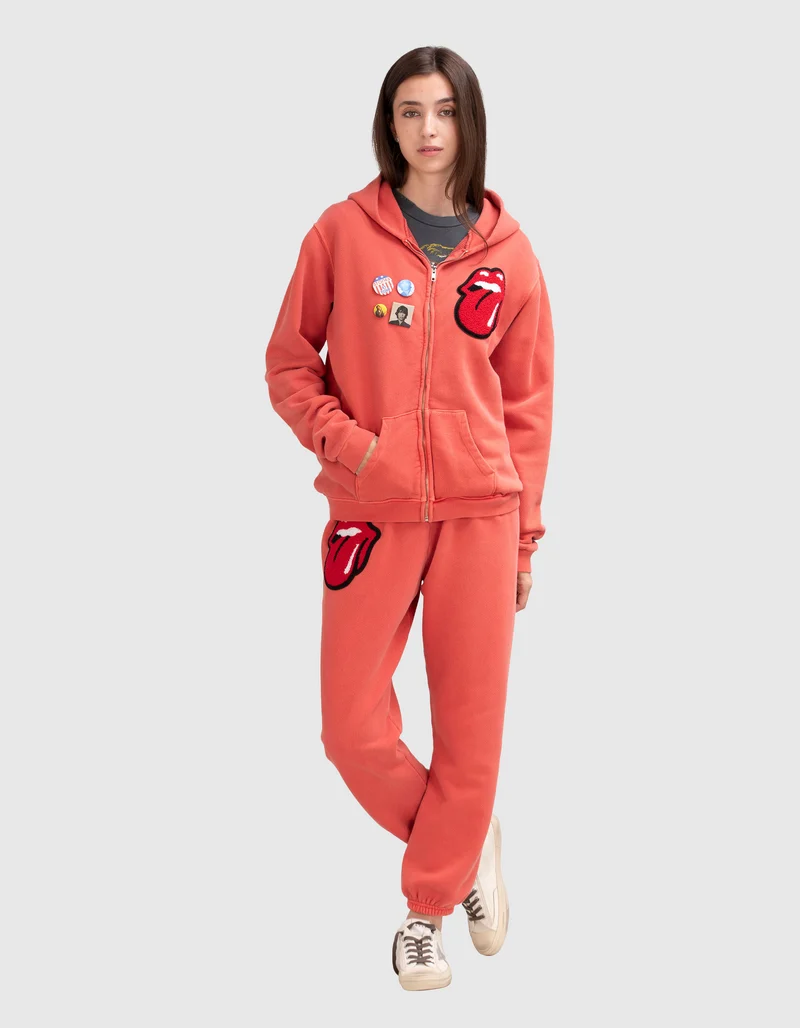 Bestickter Zipper Hoodie mit Buttons im Vintage-Look
