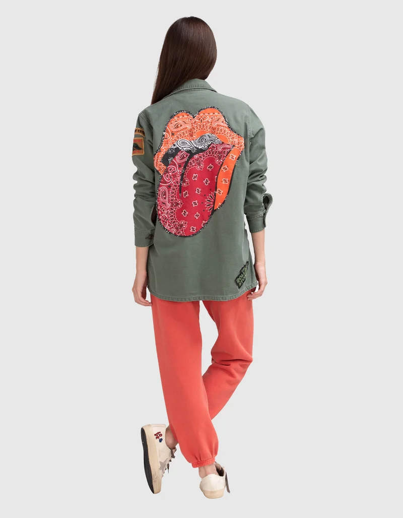 Bestickte Jacke im Military-Stil mit Buttons
