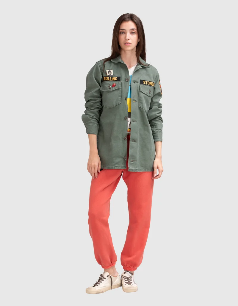 Bestickte Jacke im Military-Stil mit Buttons