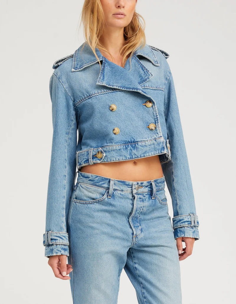 Doppelreihige Cropped Jeansjacke Paradis