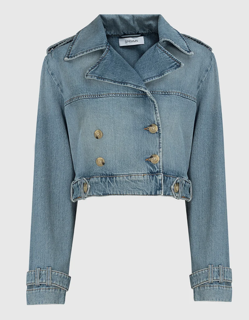 Doppelreihige Cropped Jeansjacke Paradis