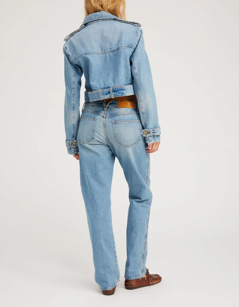 Doppelreihige Cropped Jeansjacke Paradis