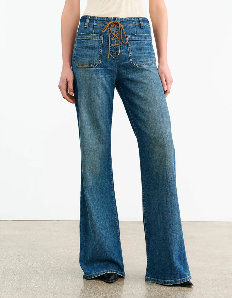 Flare-Leg Jeans Florence mit Wildleder-Schnürung