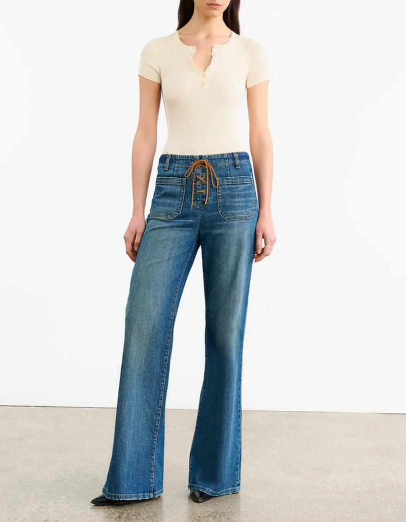 Flare-Leg Jeans Florence mit Wildleder-Schnürung