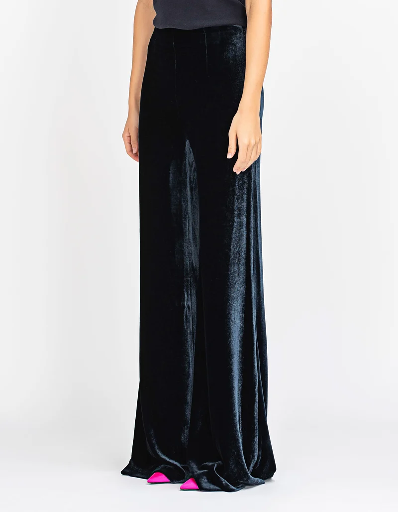 Wide-Leg Samt-Hose mit Seidenanteil