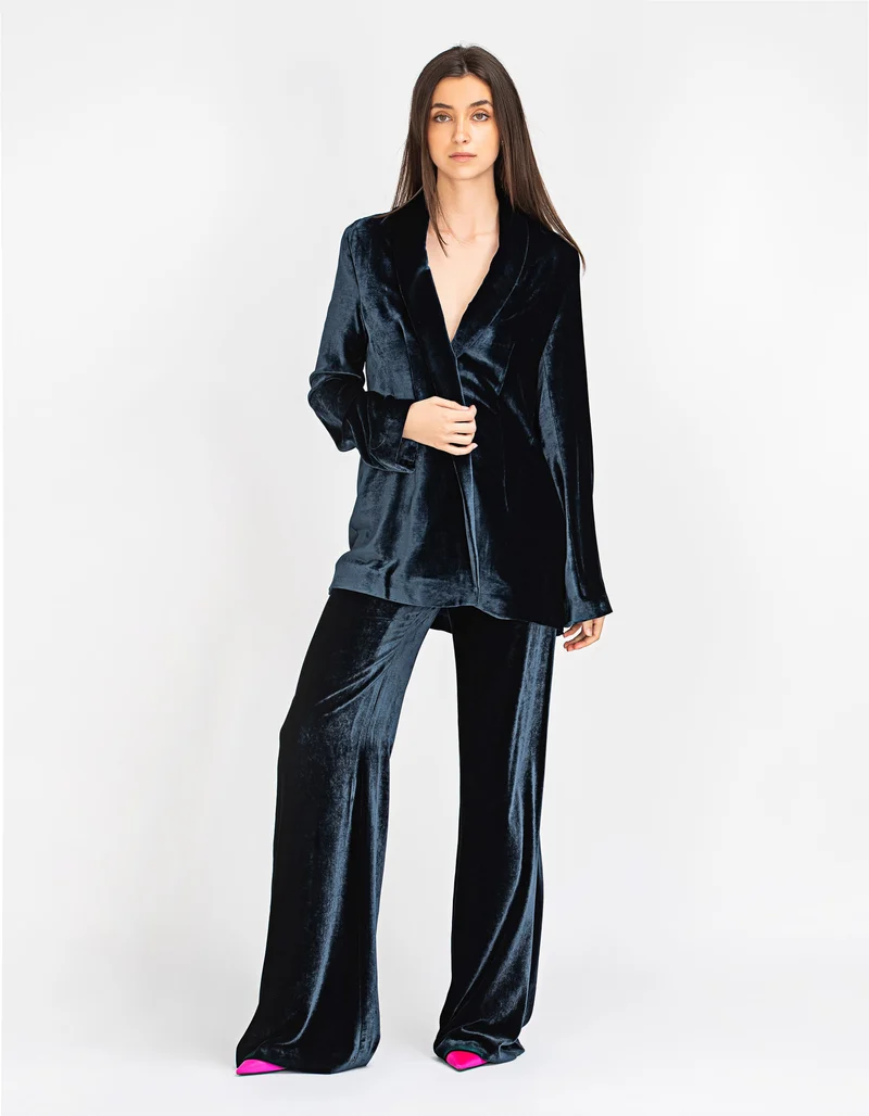 Wide-Leg Samt-Hose mit Seidenanteil