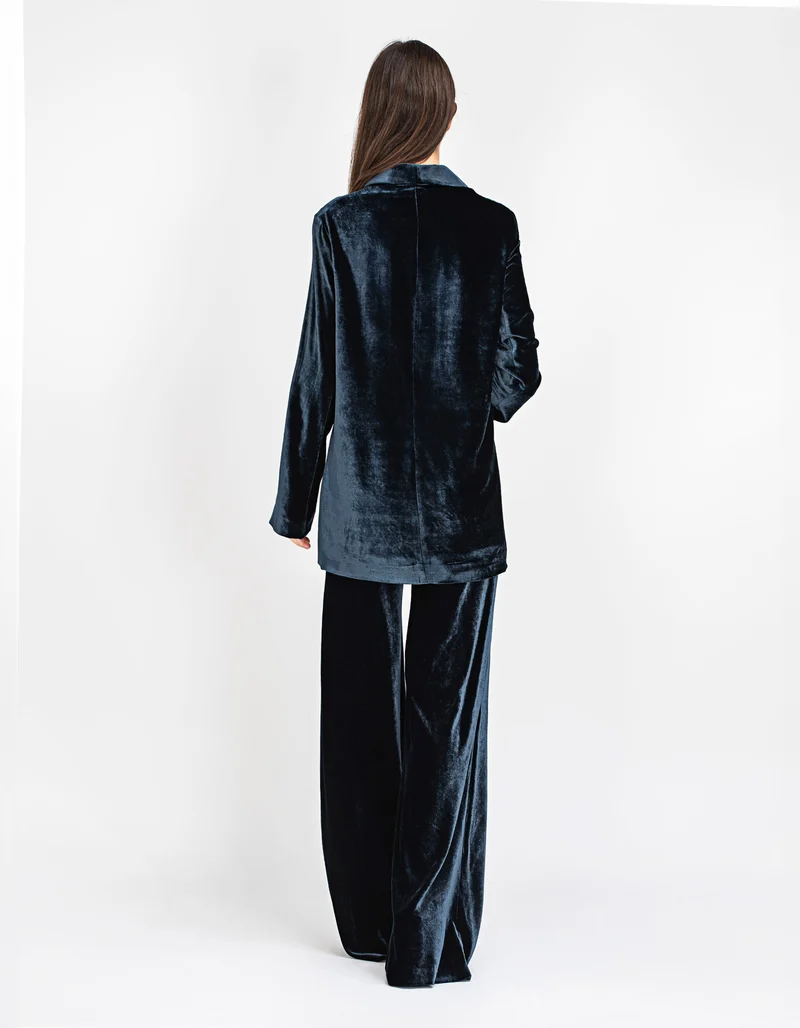 Wide-Leg Samt-Hose mit Seidenanteil