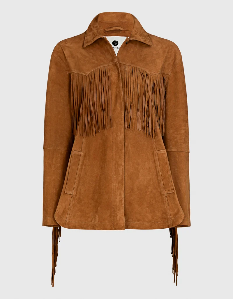 Veloursleder-Jacke Ginny mit Fransen-Details