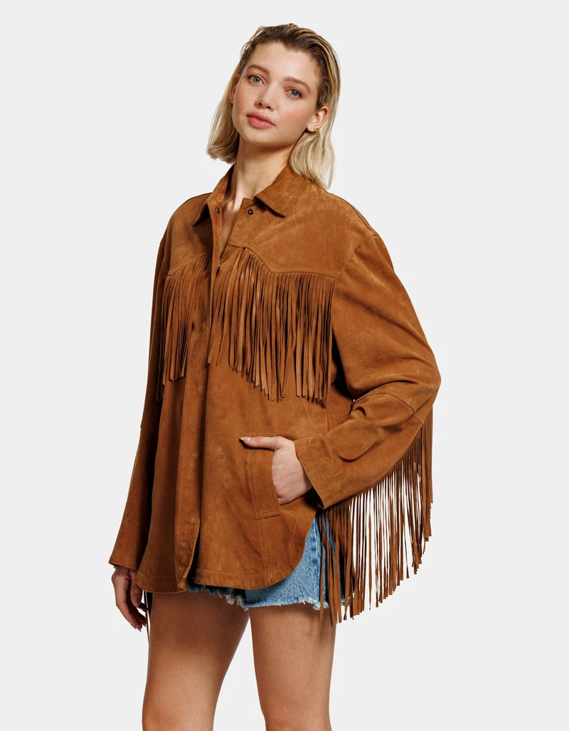 Veloursleder-Jacke Ginny mit Fransen-Details