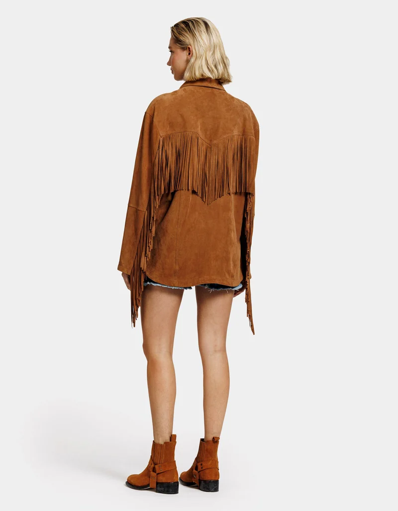 Veloursleder-Jacke Ginny mit Fransen-Details