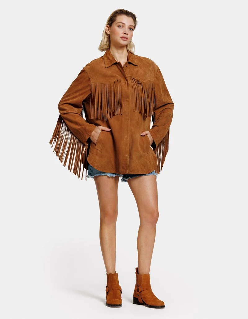 Veloursleder-Jacke Ginny mit Fransen-Details