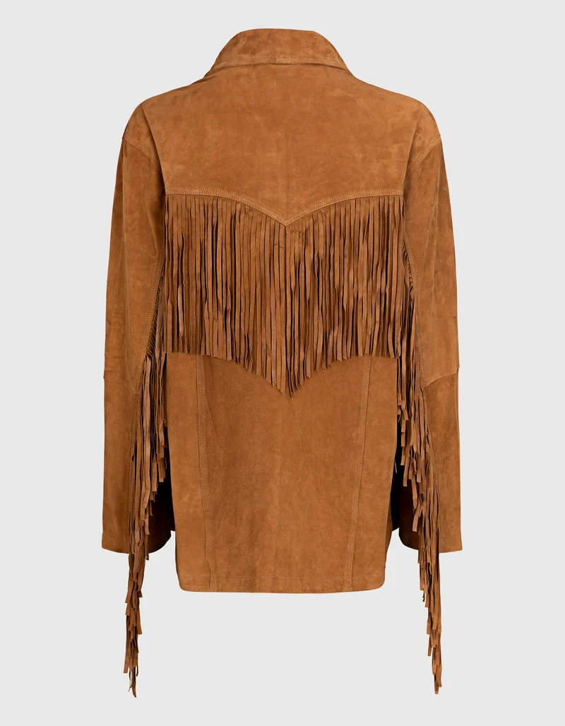 Veloursleder-Jacke Ginny mit Fransen-Details