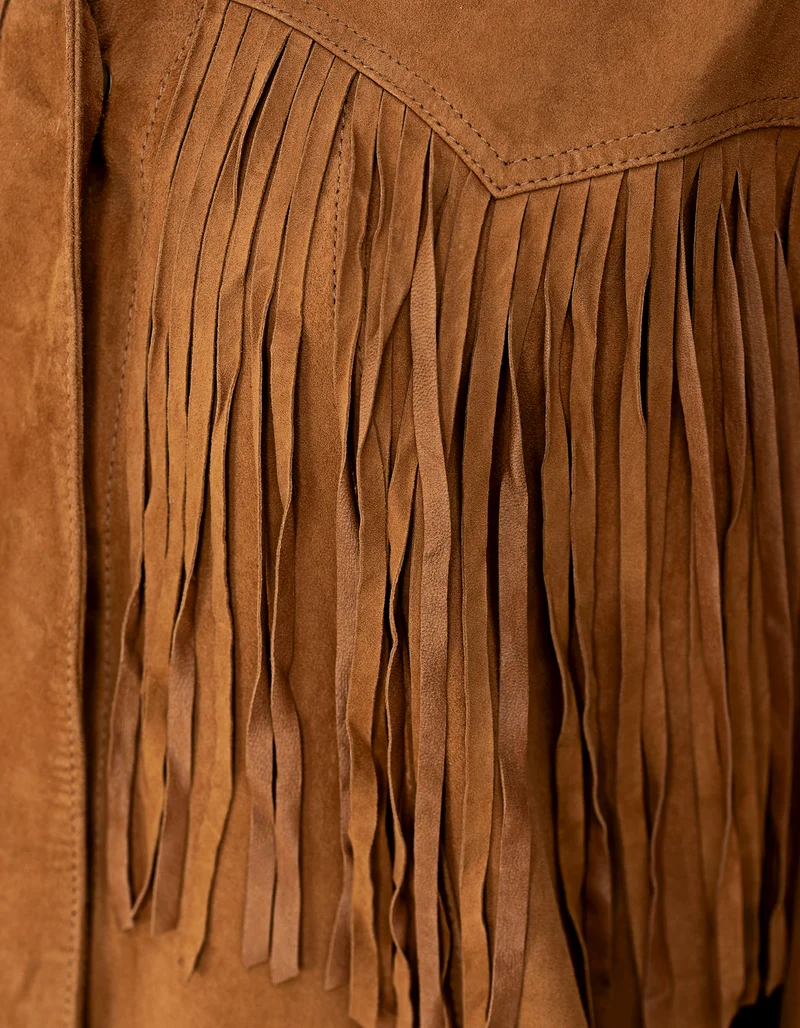 Veloursleder-Jacke Ginny mit Fransen-Details