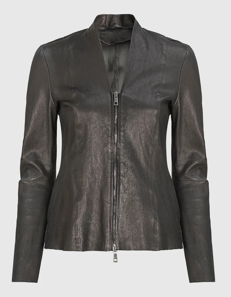 Taillierte Lammlederjacke mit Zipper
