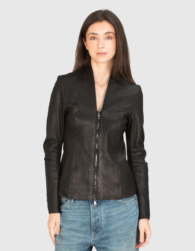 Taillierte Lammlederjacke mit Zipper