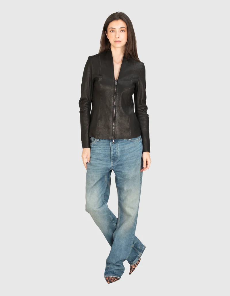 Taillierte Lammlederjacke mit Zipper