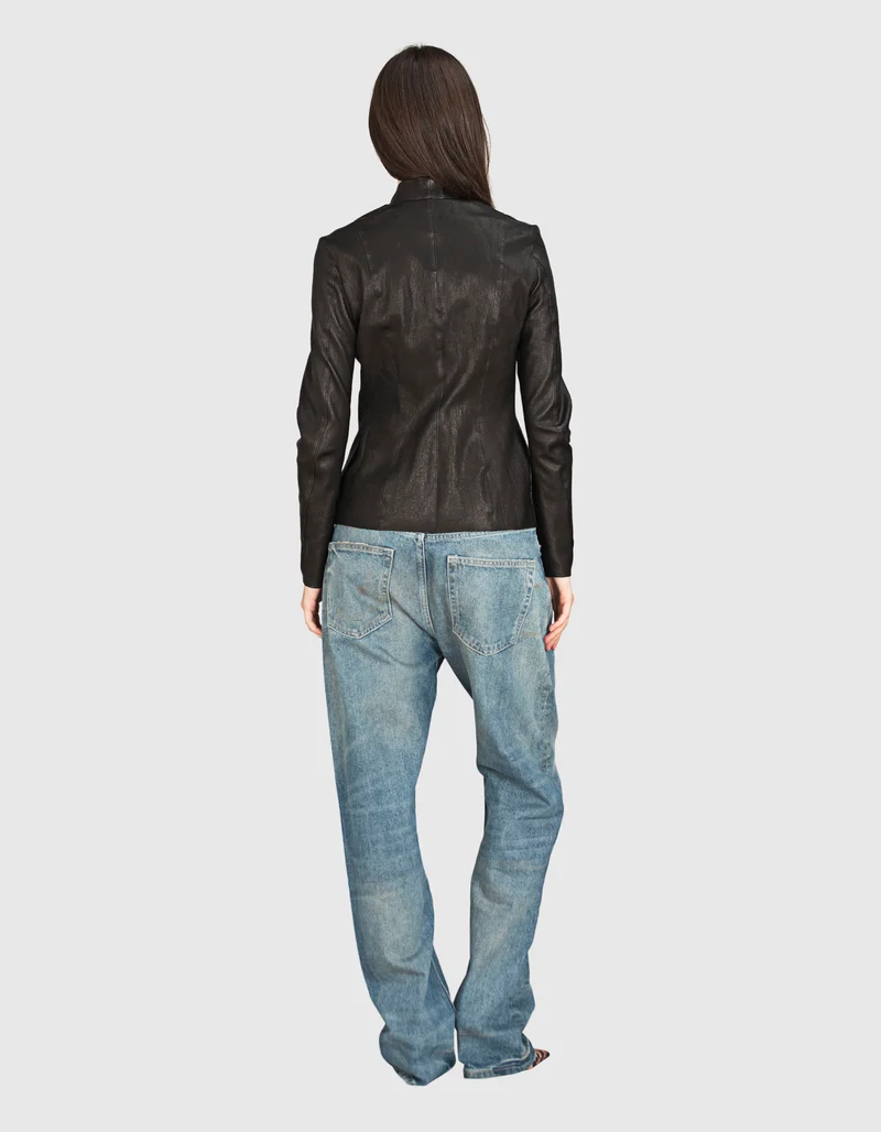 Taillierte Lammlederjacke mit Zipper
