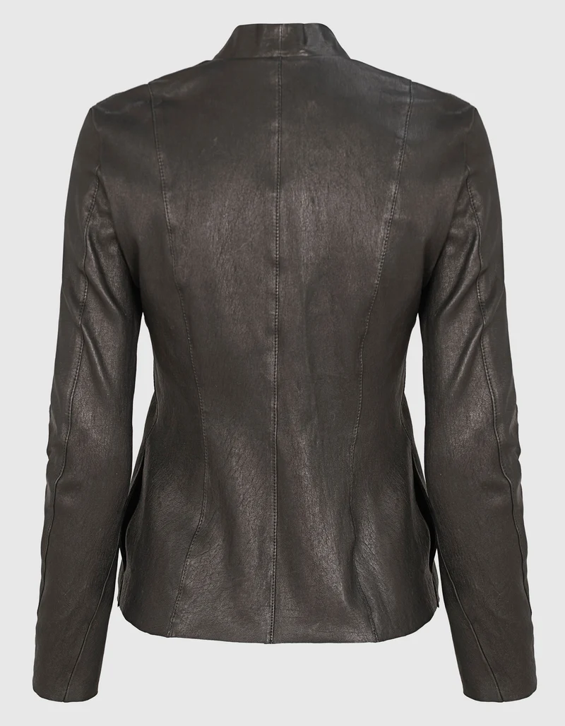 Taillierte Lammlederjacke mit Zipper
