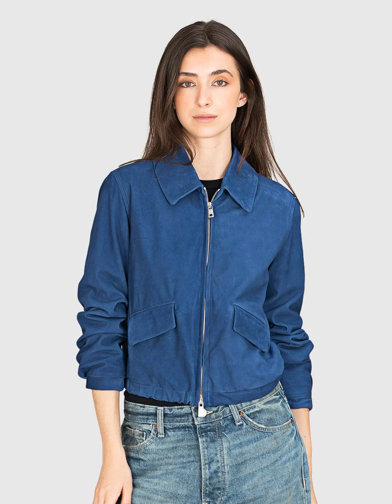 Veloursleder-Jacke mit Zipper