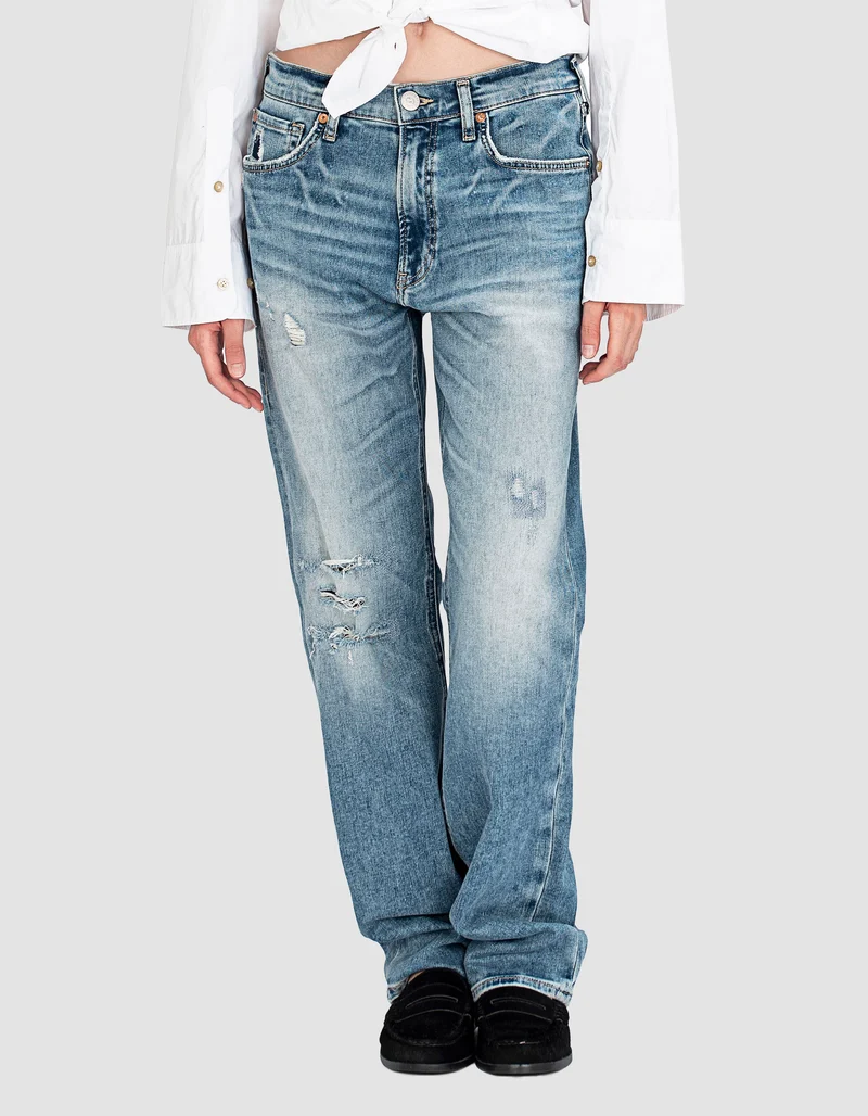 Destroyed Straight-Leg Jeans