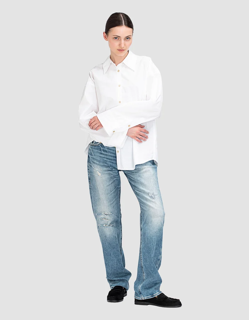 Destroyed Straight-Leg Jeans