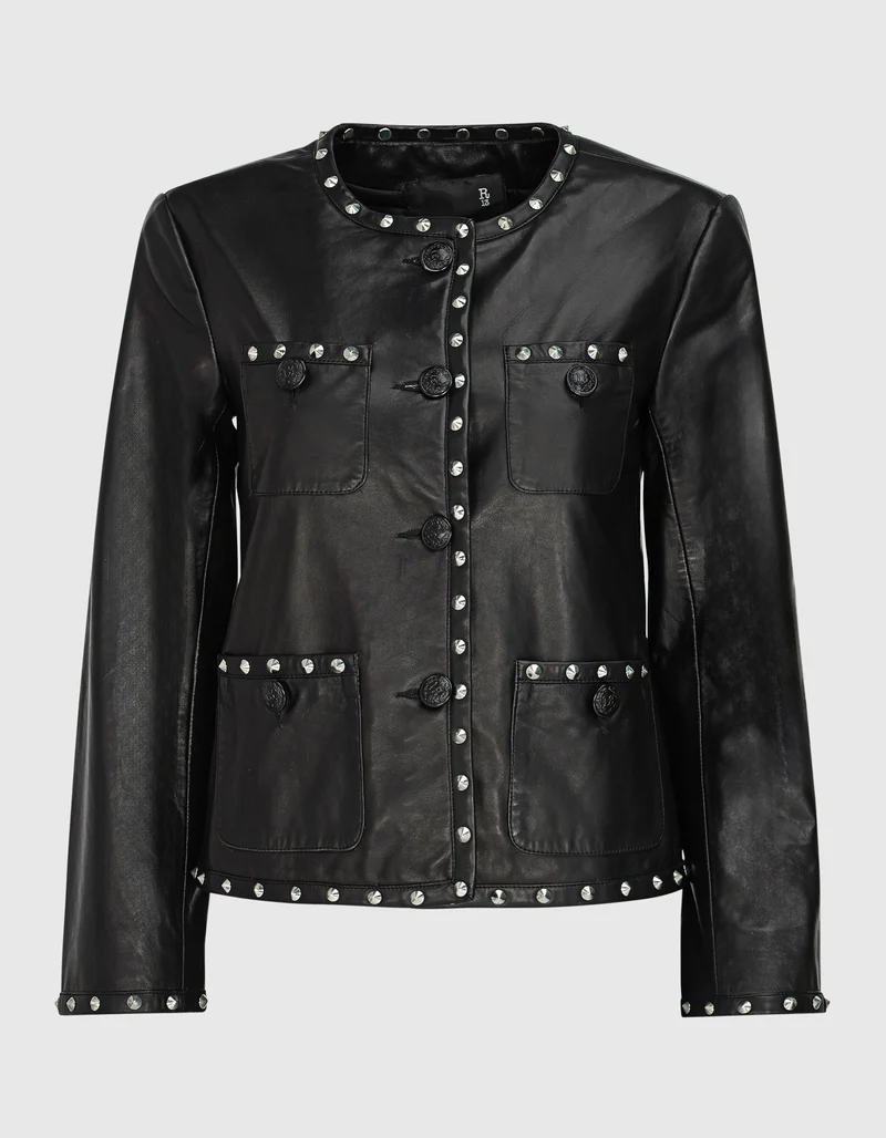 Lederjacke mit Nieten und verzierten Knöpfen