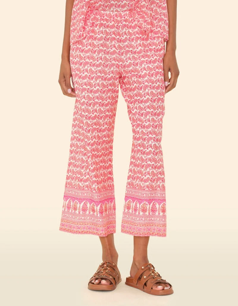Gemusterte Cropped-Hose Leif mit Seidenanteil