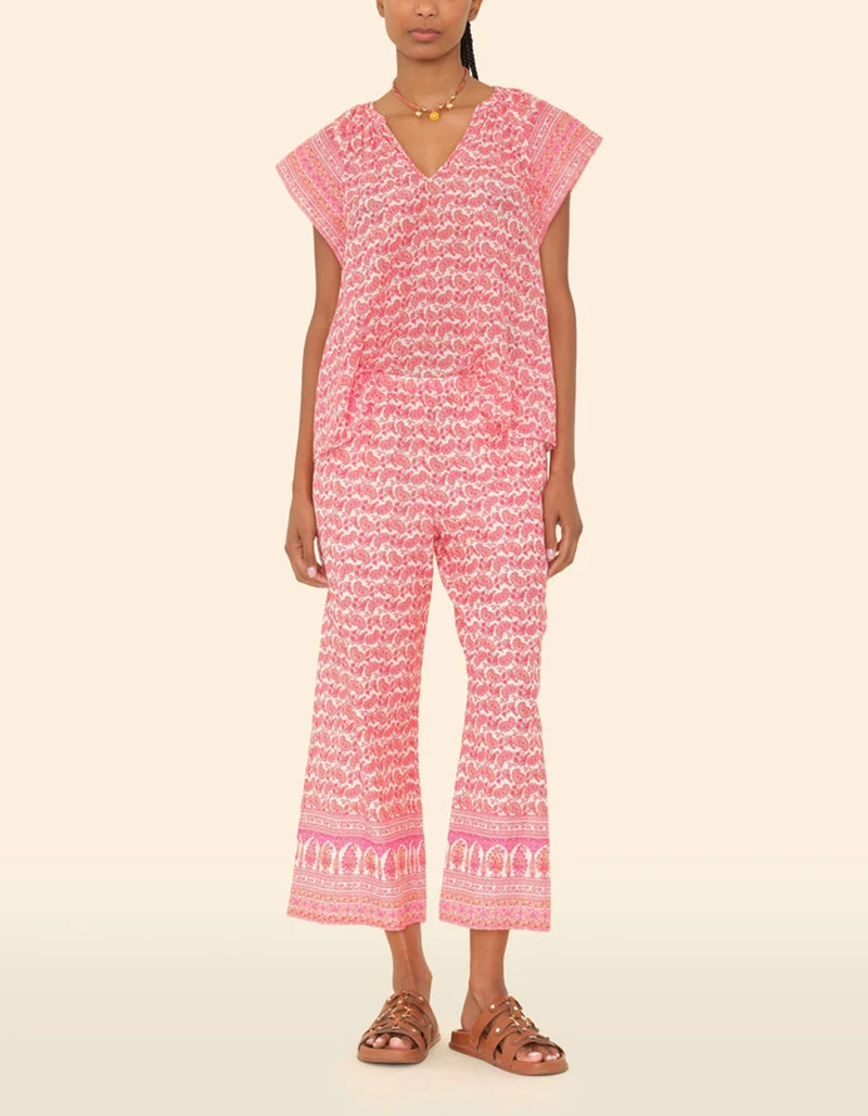 Gemusterte Cropped-Hose Leif mit Seidenanteil