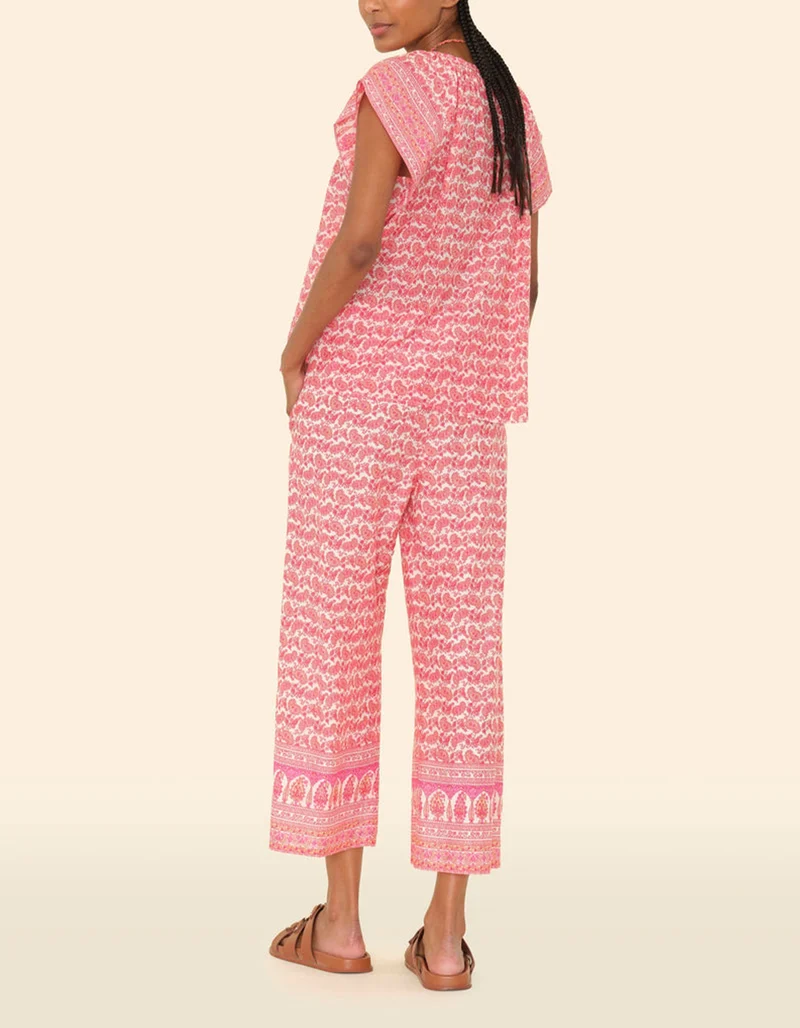 Gemusterte Cropped-Hose Leif mit Seidenanteil