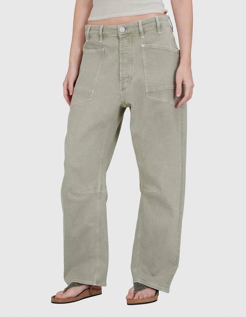 Washed-Out Barrel-Leg Jeans Army Fatigue