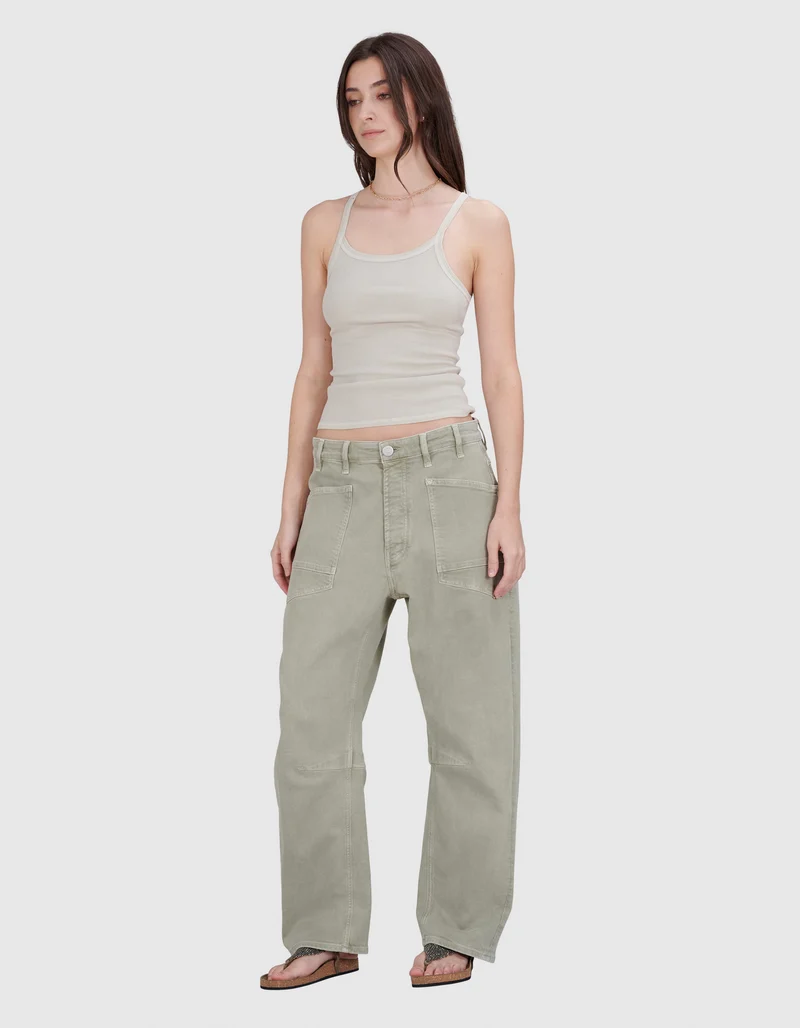 Washed-Out Barrel-Leg Jeans Army Fatigue