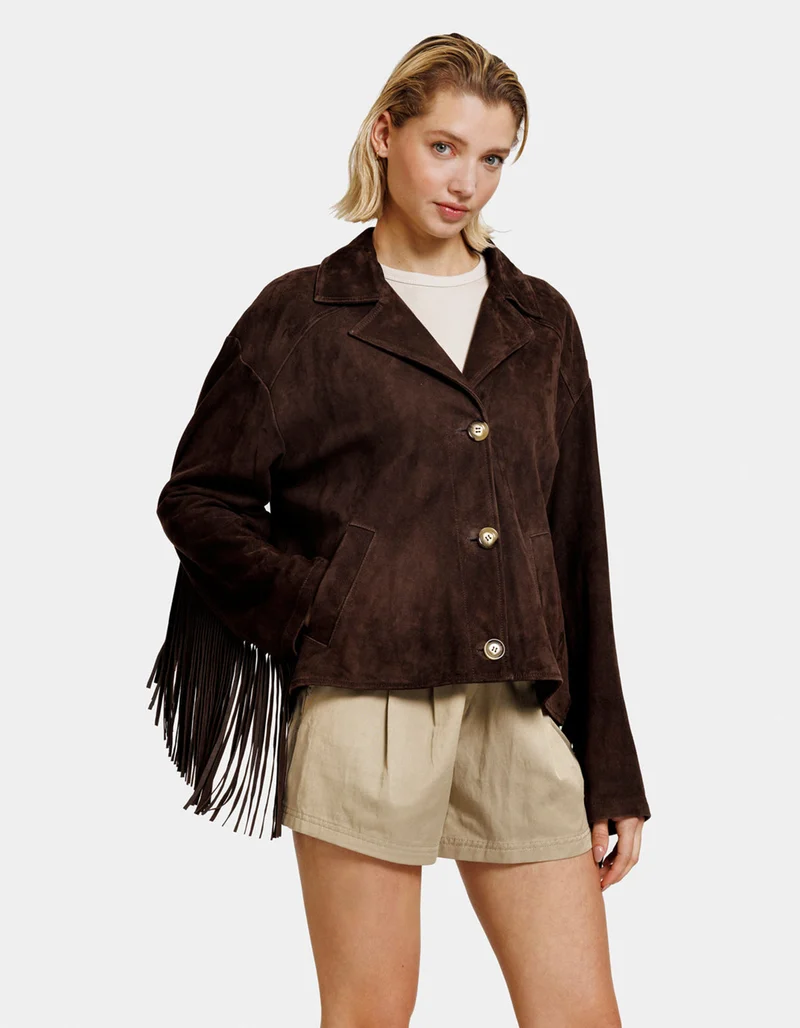 Veloursleder-Jacke Billie mit Fransen