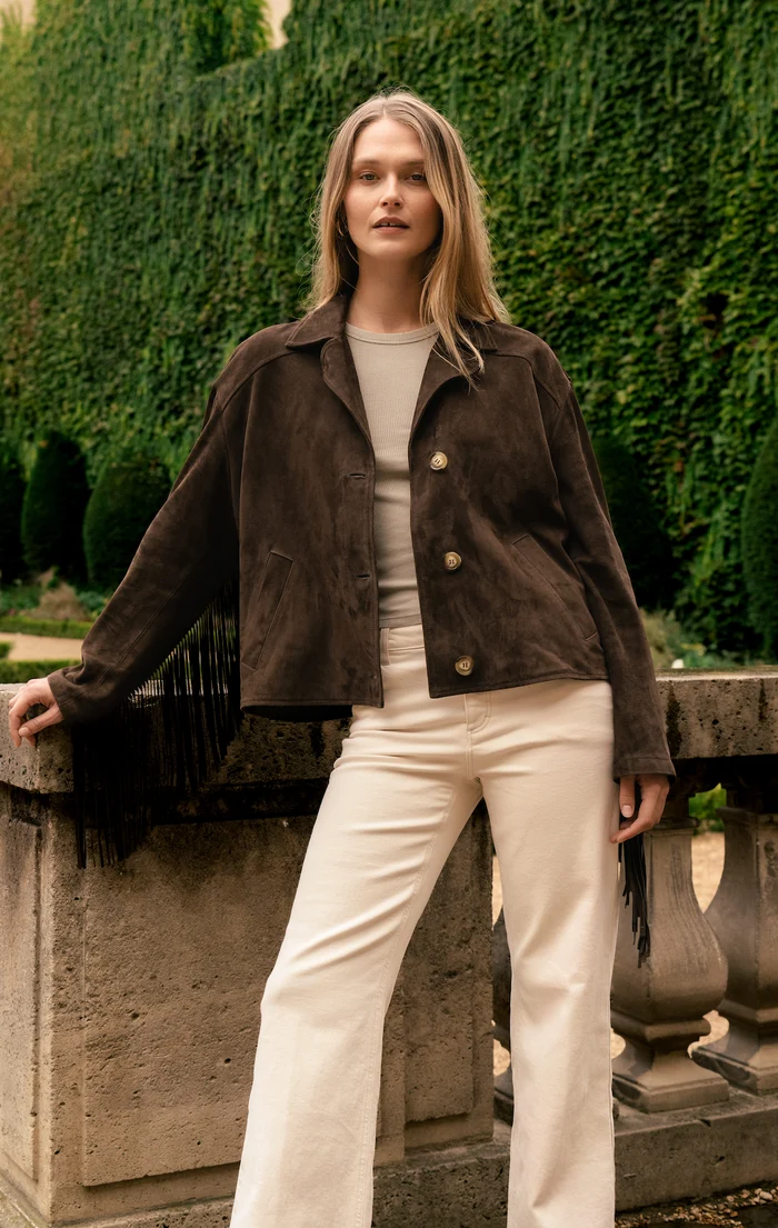 Veloursleder-Jacke Billie mit Fransen