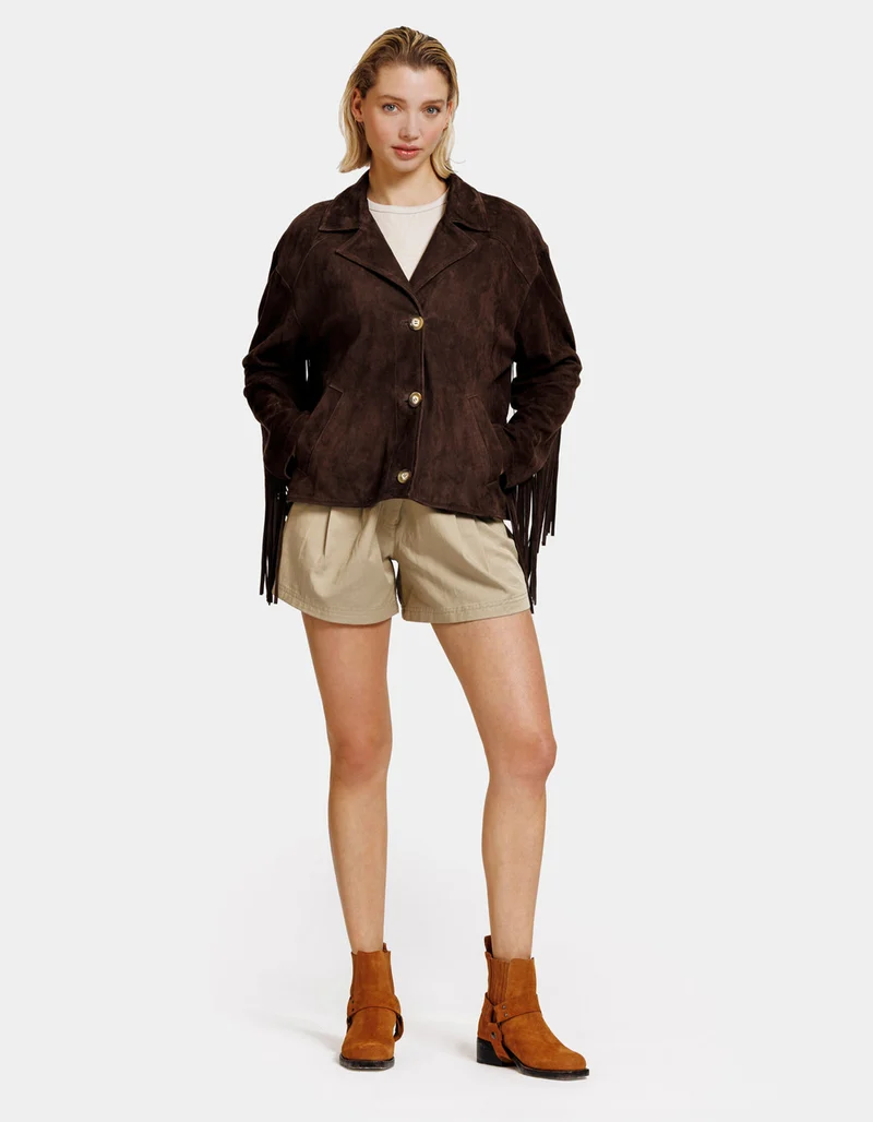 Veloursleder-Jacke Billie mit Fransen