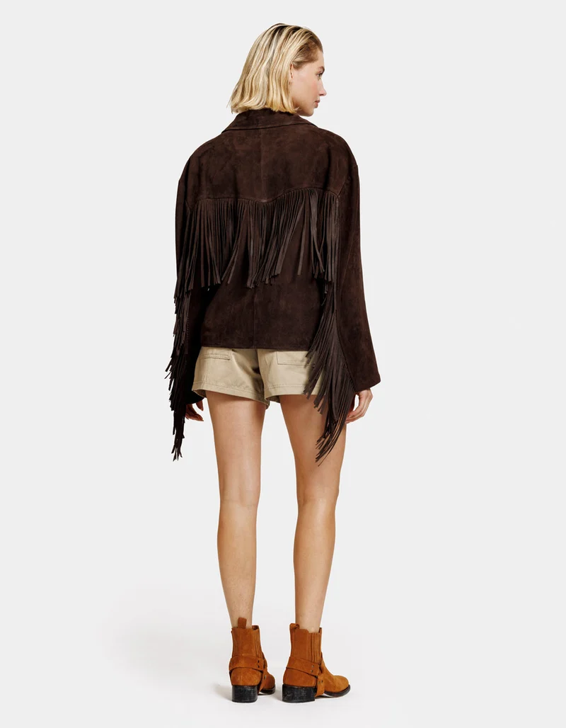 Veloursleder-Jacke Billie mit Fransen