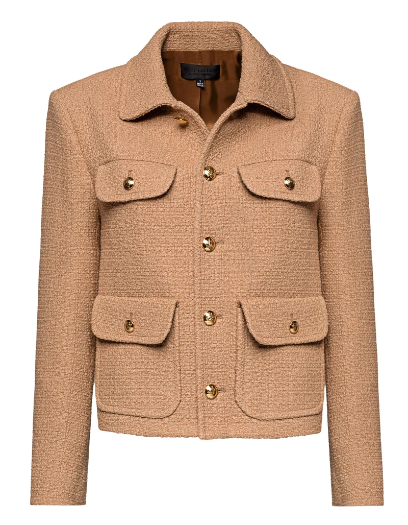 Bouclé-Jacke mit geprägten Knöpfen