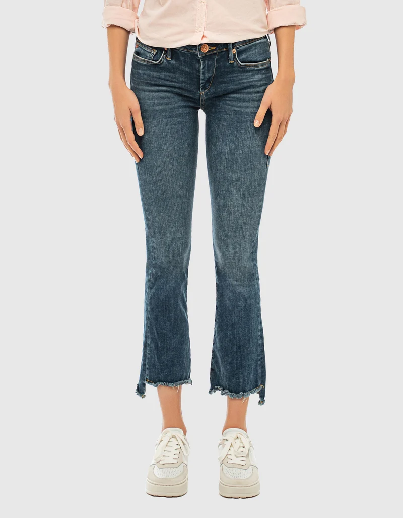 Kick-Flare Cropped Jeans mit offenem Saum