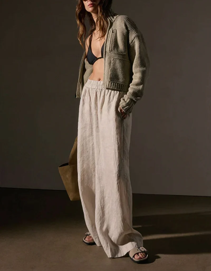 Wide-Leg Leinen Hose